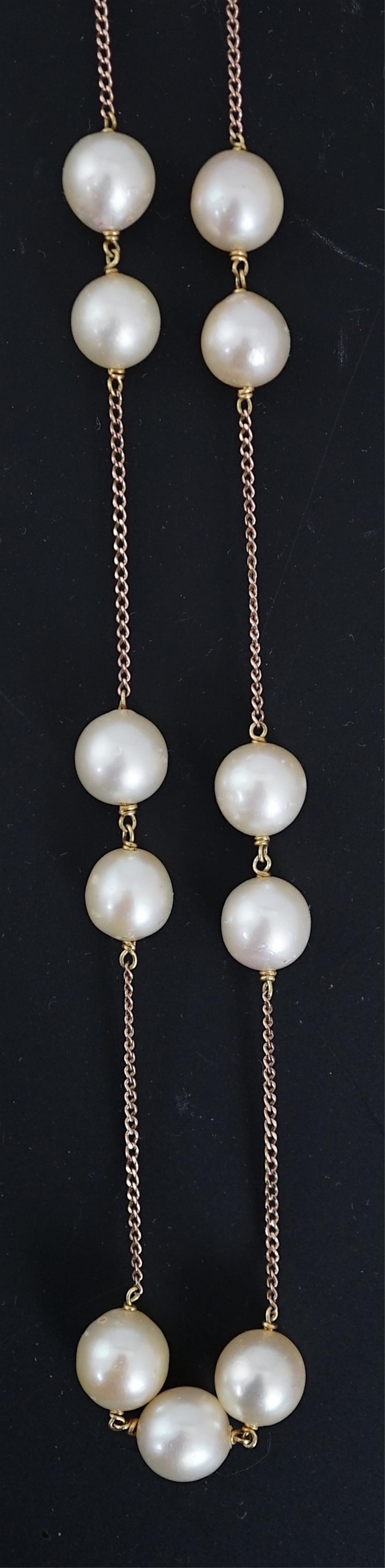 A modern Italian single strand cultured pearl and chain link necklace, with 10kt clasp